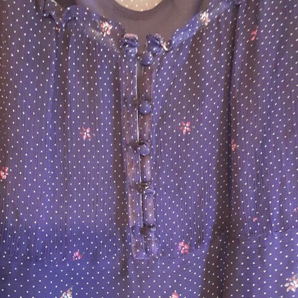Anthropologie Trinity Purple 100% Silk Empire Waist 90s Sheer Floral Mini-Dress - Picture 8 of 15
